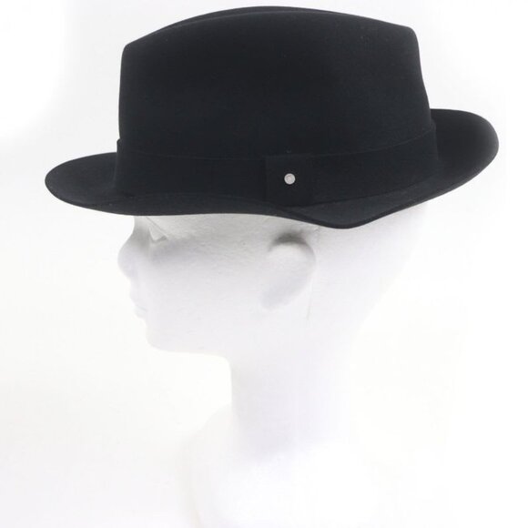 Hermes 100% Lapin Serie Button Hat Fedora Lapin Felt Hat Black 58